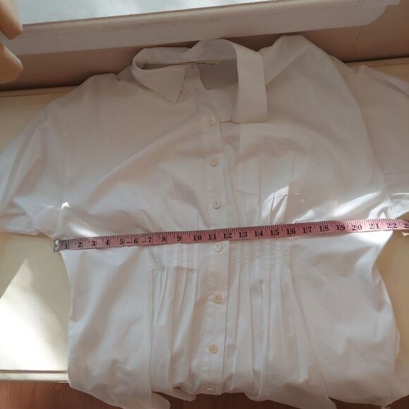 Zapelle White Burton Up Tunic Shirt Pleated Defined Waist Stretch Cotton Sz 1X - Picture 8 of 11